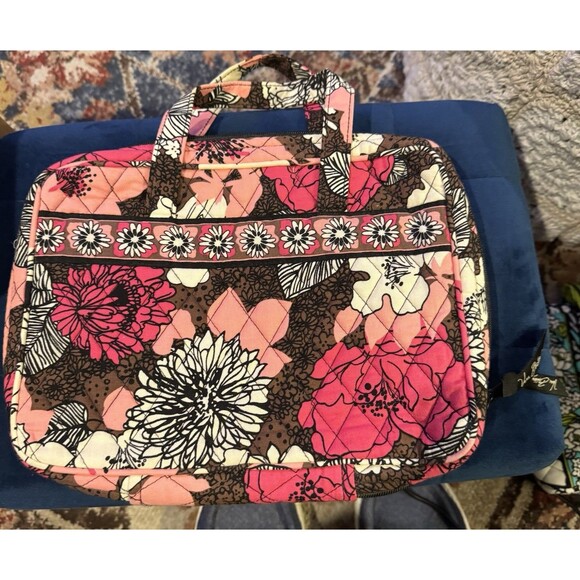 Vera Bradley Cosmetic Bag Retired Mocha Rouge Pink Brown Floral Medium - Picture 8 of 12